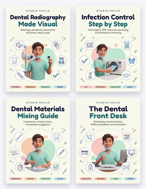 The Dental Assistant Kit — Dental Radiography Made Visual, Infection Control Step by Step, Dental Materials Mixing Guide and The Dental Front Desk