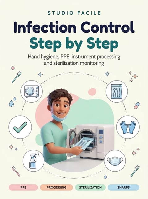 Infection Control Step by Step — hand hygiene, PPE, instrument processing and sterilization monitoring