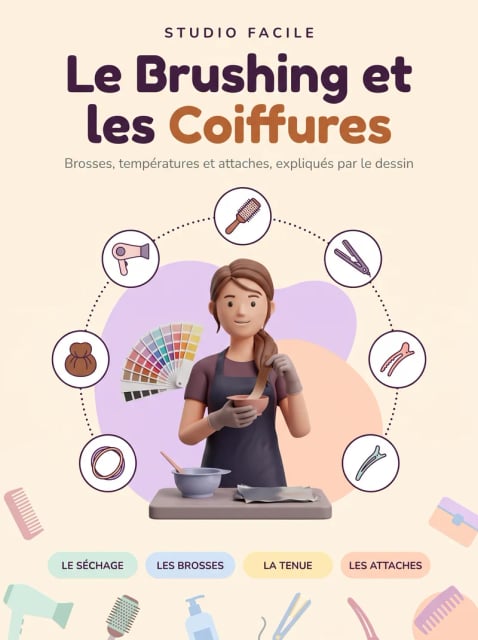 Le Brushing et les Coiffures Illustrés — brosses, températures et attaches