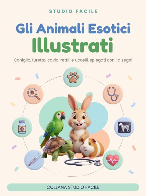Gli Animali Esotici Illustrati — coniglio, furetto, cavia, rettili e uccelli, spiegati con i disegni