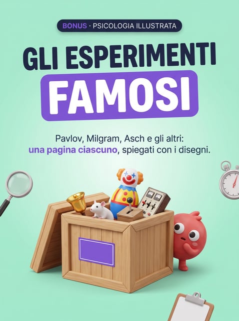 Gli Esperimenti Famosi — Pavlov, Milgram, Asch e gli altri: una pagina ciascuno, spiegati con i disegni