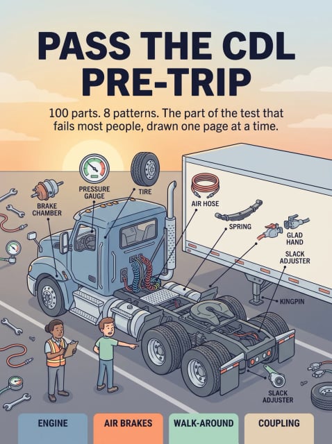 Pass the CDL Pre-Trip — 100 parts, 8 patterns, drawn one page at a time
