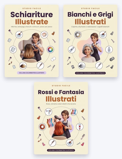 Il Kit del Colorista — Schiariture, Bianchi e Grigi, Rossi e Fantasia: i tre volumi insieme